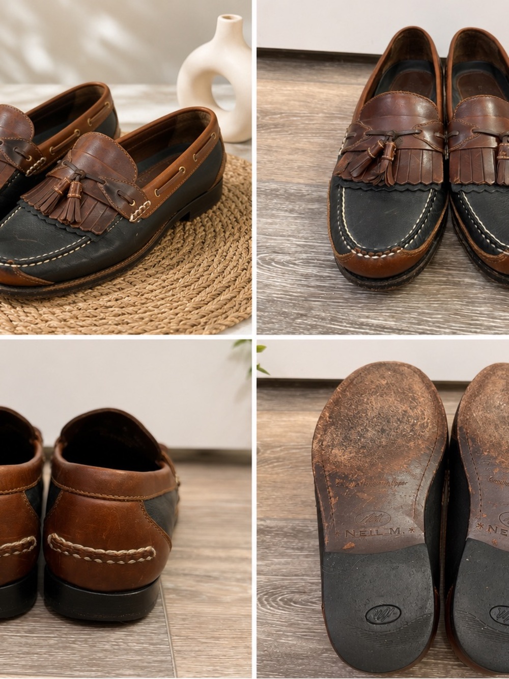 Vintage Neil M Brown and Black Leather Tassel Penny Loafers